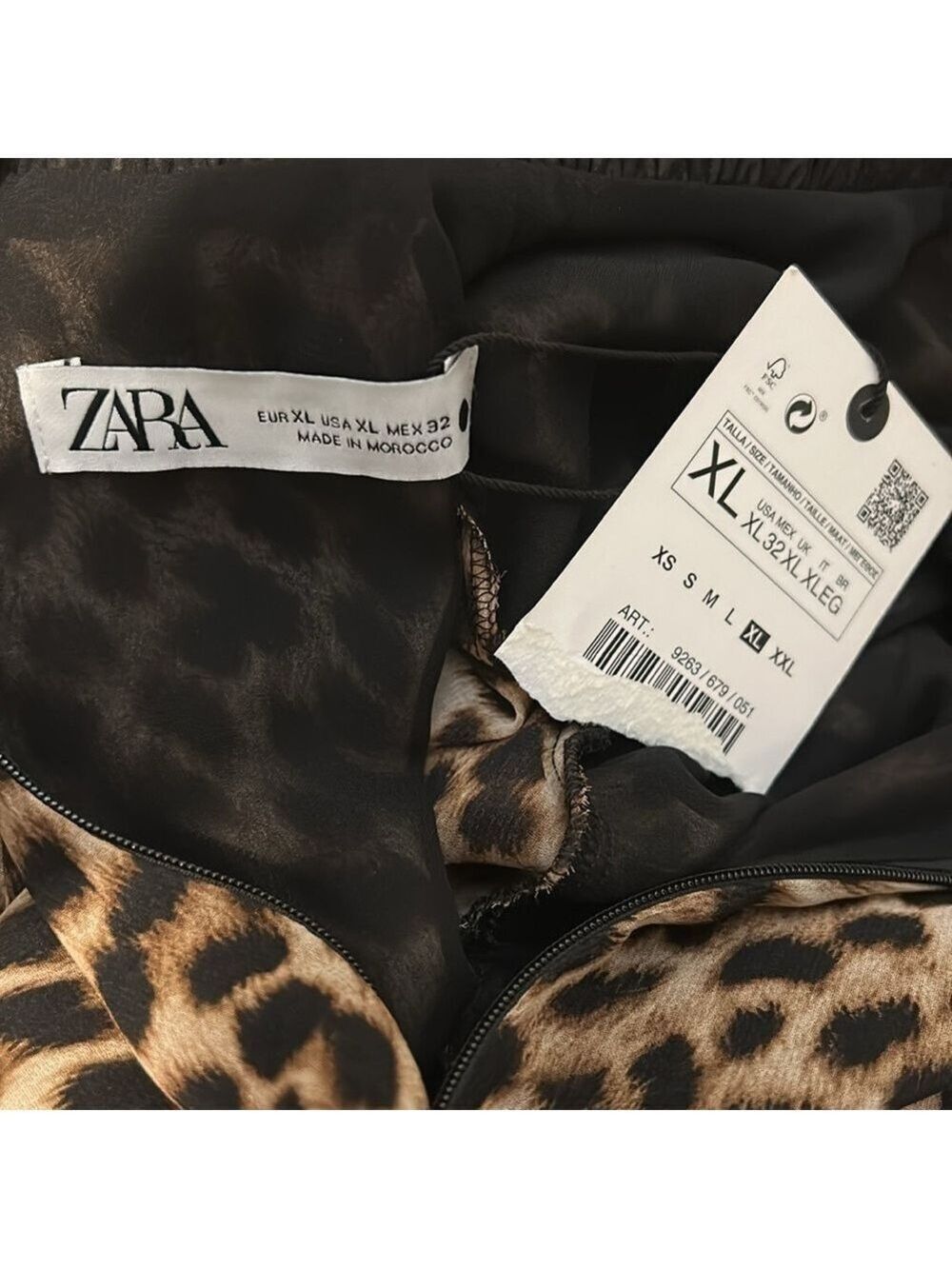ZARA Leopard Animal Print Peasant Mini Dress Bishop Sleeves Belted Size NWT - Picture 7 of 7